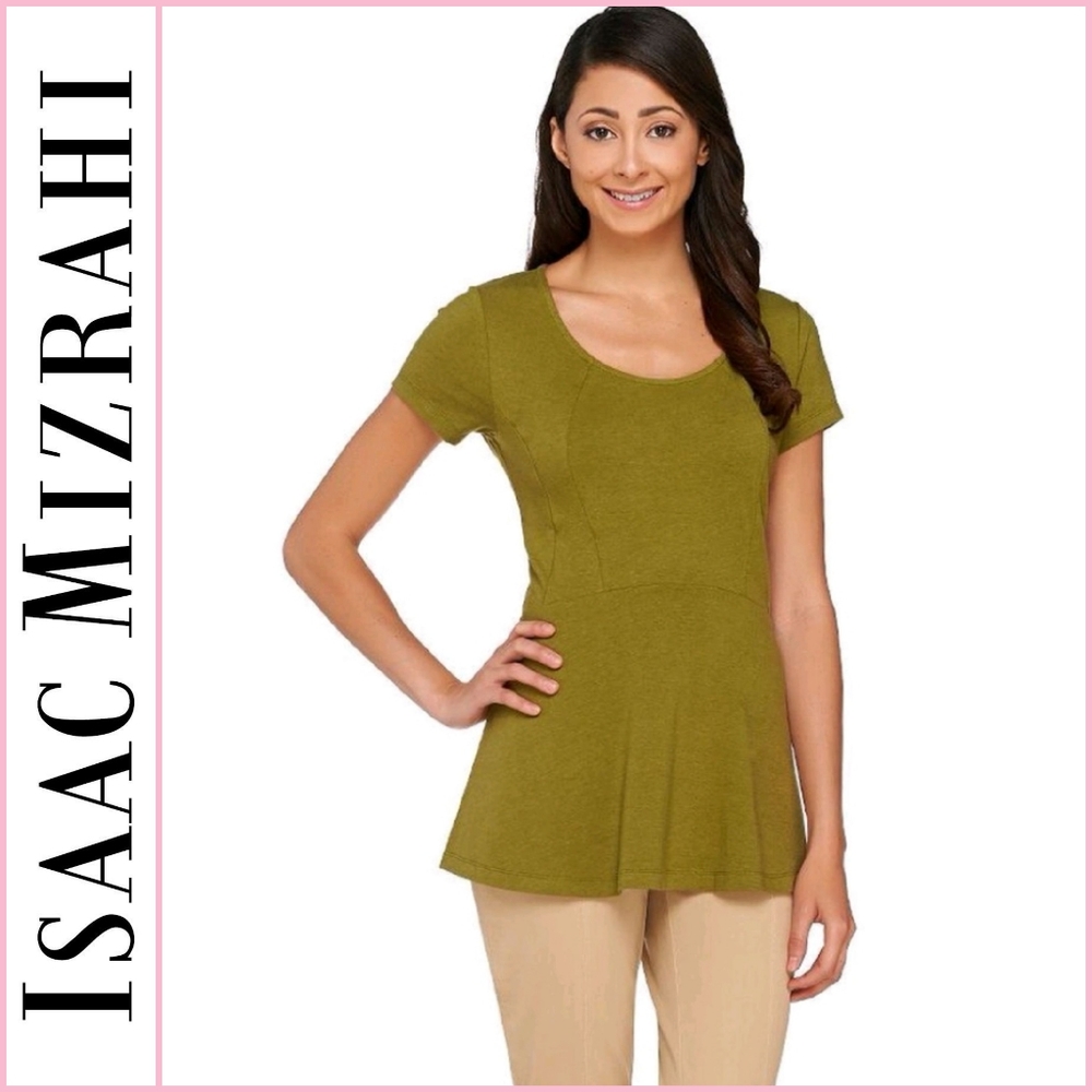 Isaac Mizrahi Short Sleeve Peplum Knit Top